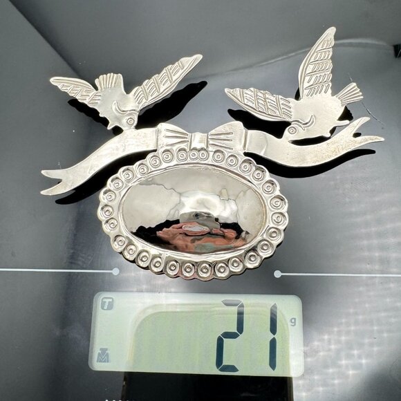 Bird Bow Oval Brooch Pin Pendant Vintage Silver-Toned Silver Plate? - Picture 2 of 10